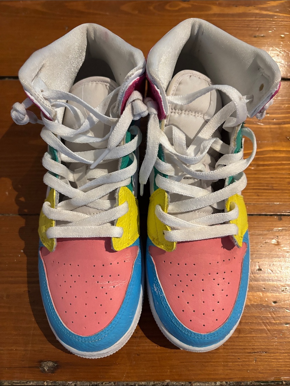 Nike Kids Multicolor Mid-Top Sneakers - White, Pink, Blue, Yellow, Green - Picture 3 of 11
